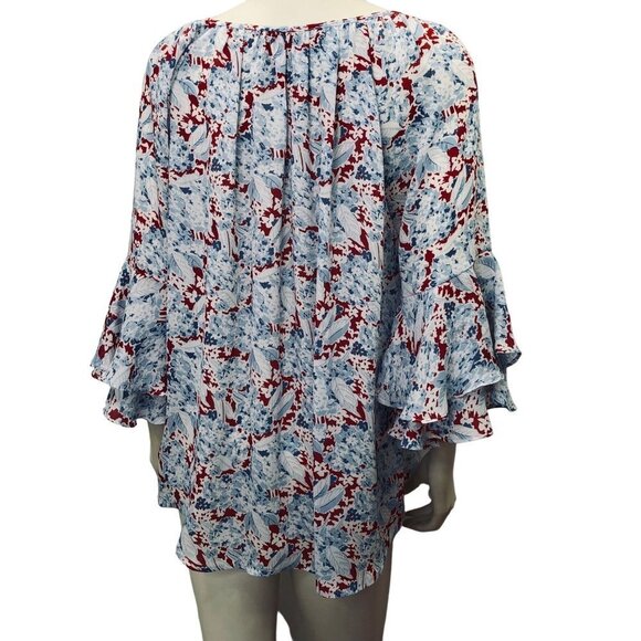 Chaps Women's Tiered Ruffle Sheer Peasant Spring Floral Blouse sz LG - Picture 4 of 5